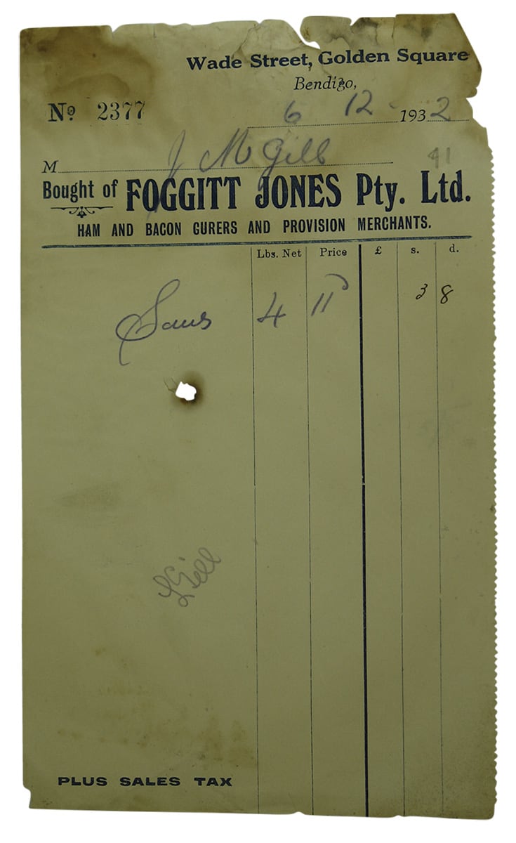 Foggitt Jones Golden Square Bendigo Letterhead Invoice