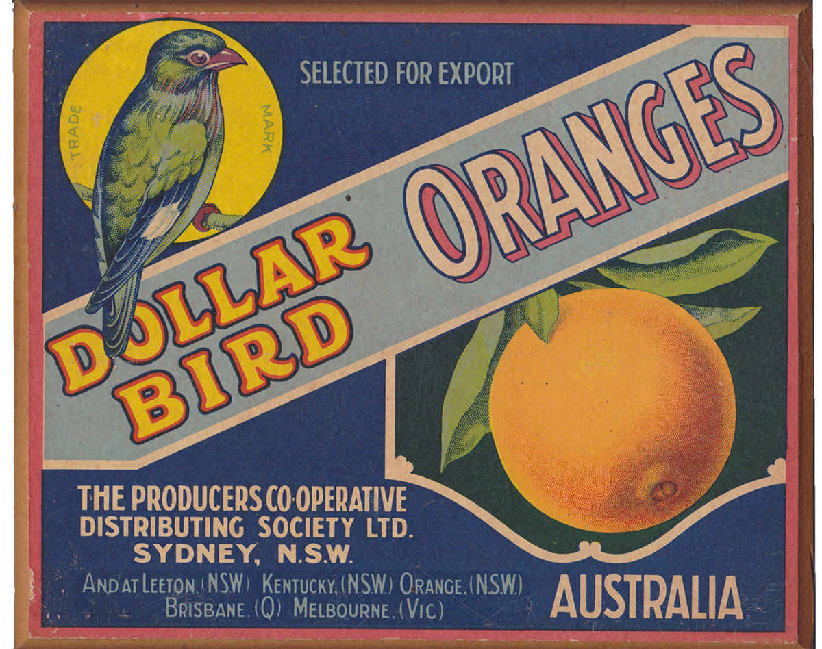 Dollar Bird Oranges Sydney Advertising Label