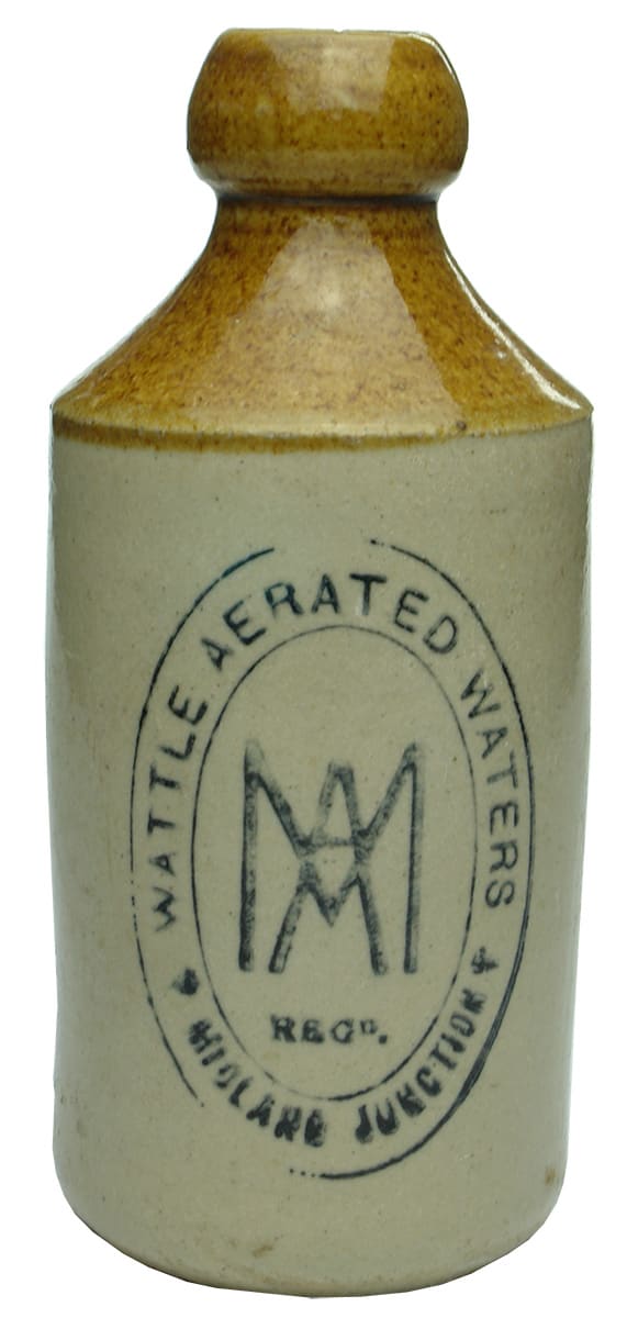 Wattle Aerated Waters Midland Junction Stone Bottle