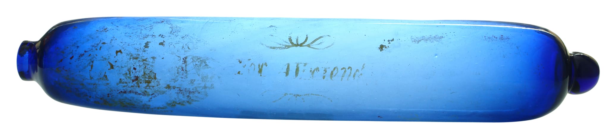 Vigilant Boat Decorated Blue Glass Rolling Pin