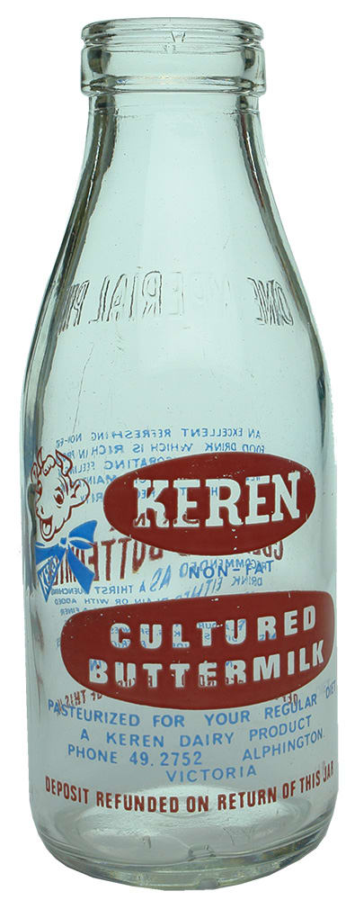 Keren Cultured Buttermilk Ceramic Label Advertising Milk Bottle