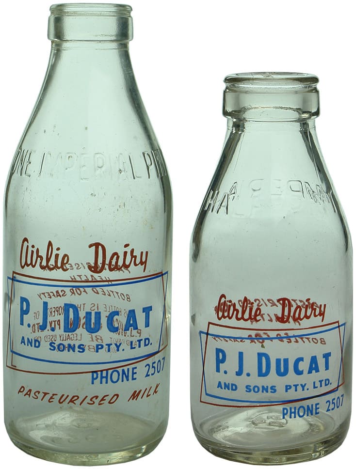 Ducat Shepparton Ceramic Label Milk Bottles