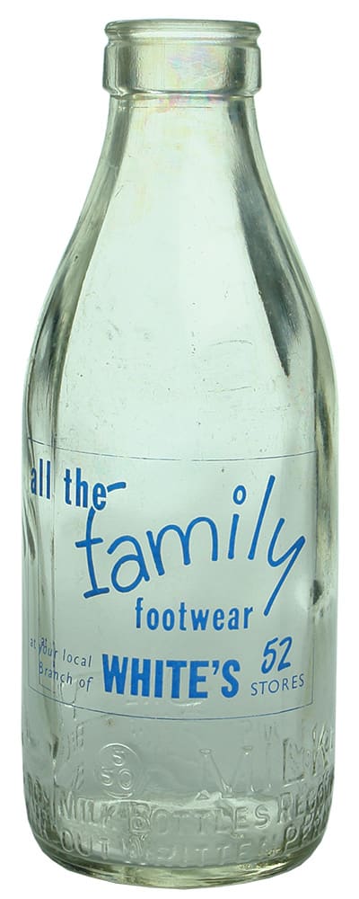 White's Family Footwear Advertising Milk Bottle