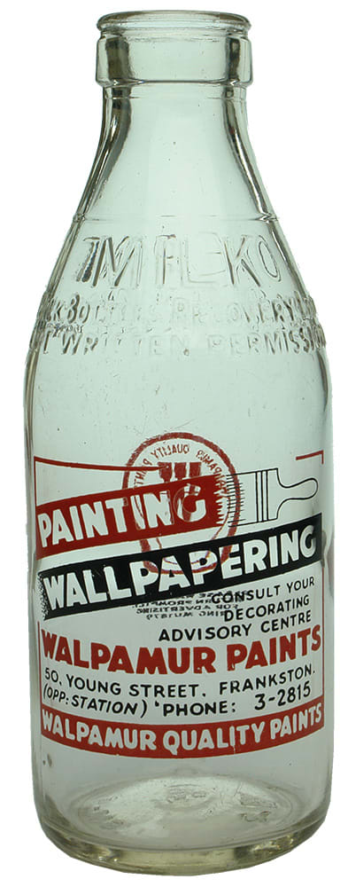 Walpamur Paints Frankston Advertising Milk Bottle