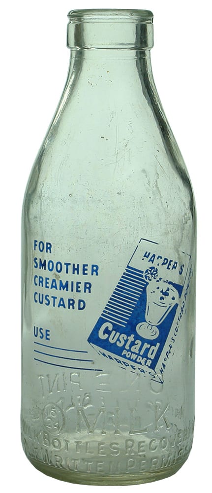 Harper's Custard Powder Ceramic Label Advertising Milk Bottle