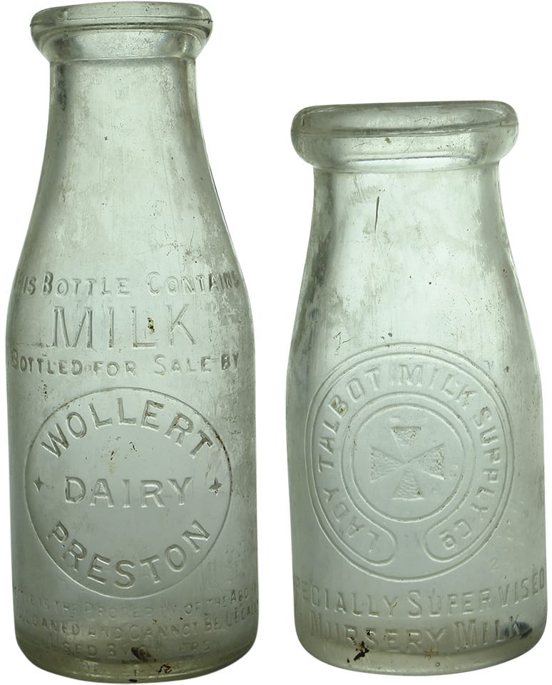 Pair Vintage Dairy Milk Bottles