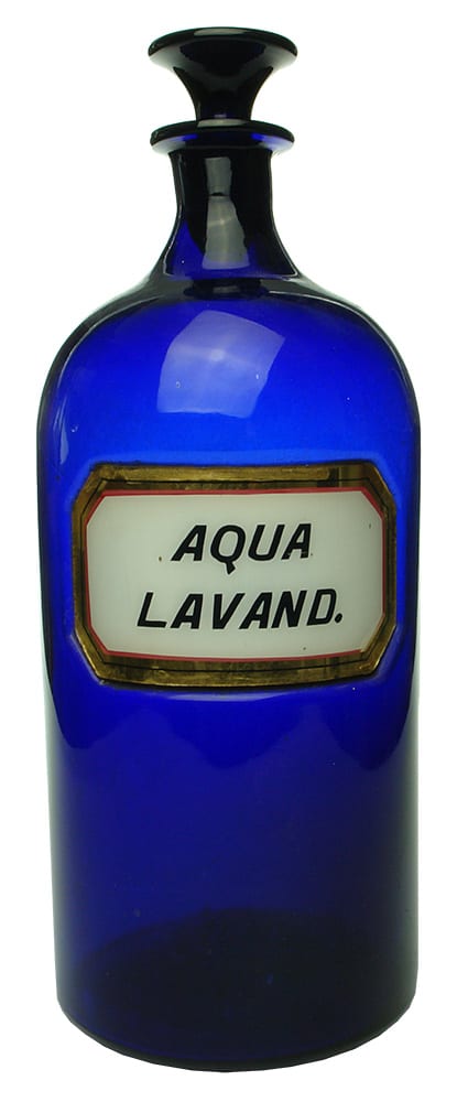 Aqua Lavand Cobalt Blue Underglass Labelled Bottle