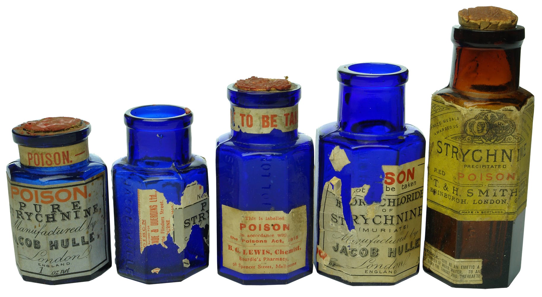 Labelled Collection Strychnine Antique Bottles