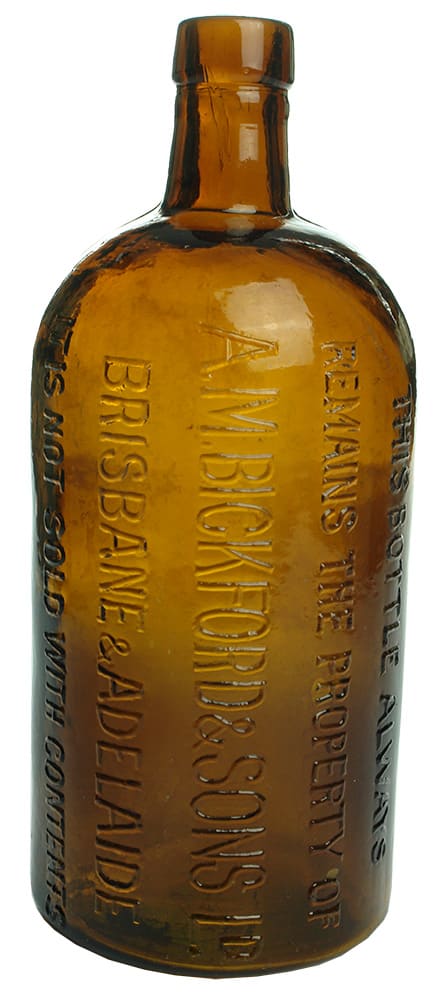 Bickford Brisbane Adelaide Amber Glass Bottle
