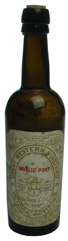 Labelled Irvines Great Western Black Glass Bottle