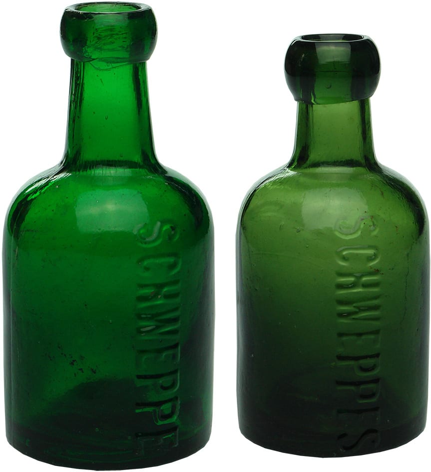 Schweppes Green Glass Blob Top Soda Bottles