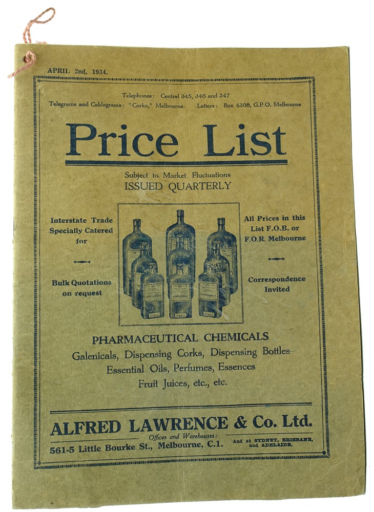 Alfred Lawrence 1934 Price List Pharmacists Products