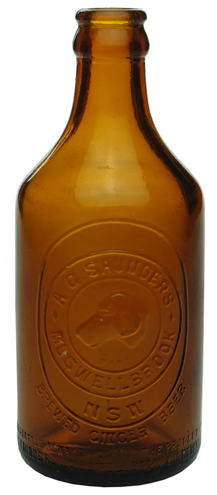 Saunders Muswellbrook Amber Glass Ginger Beer Bottle