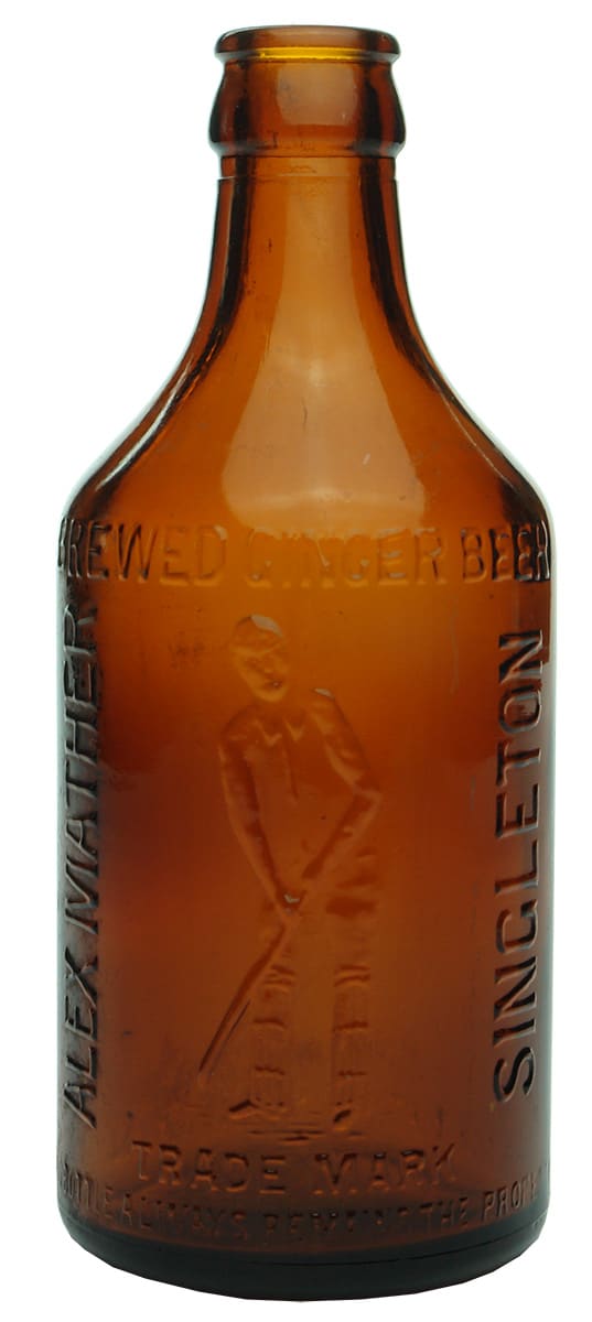 Mather Singleton Amber Glass Ginger Beer Bottle