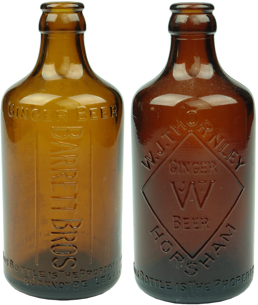 Collection Amber Brown Glass Ginger Beer Bottles