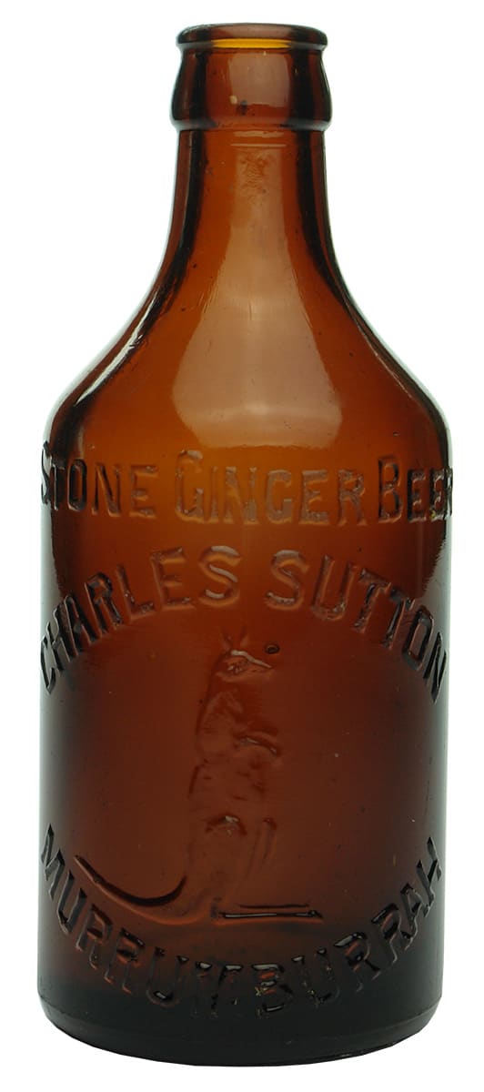 Charles Sutton Murrumburrah Brown Glass Ginger Beer Bottle