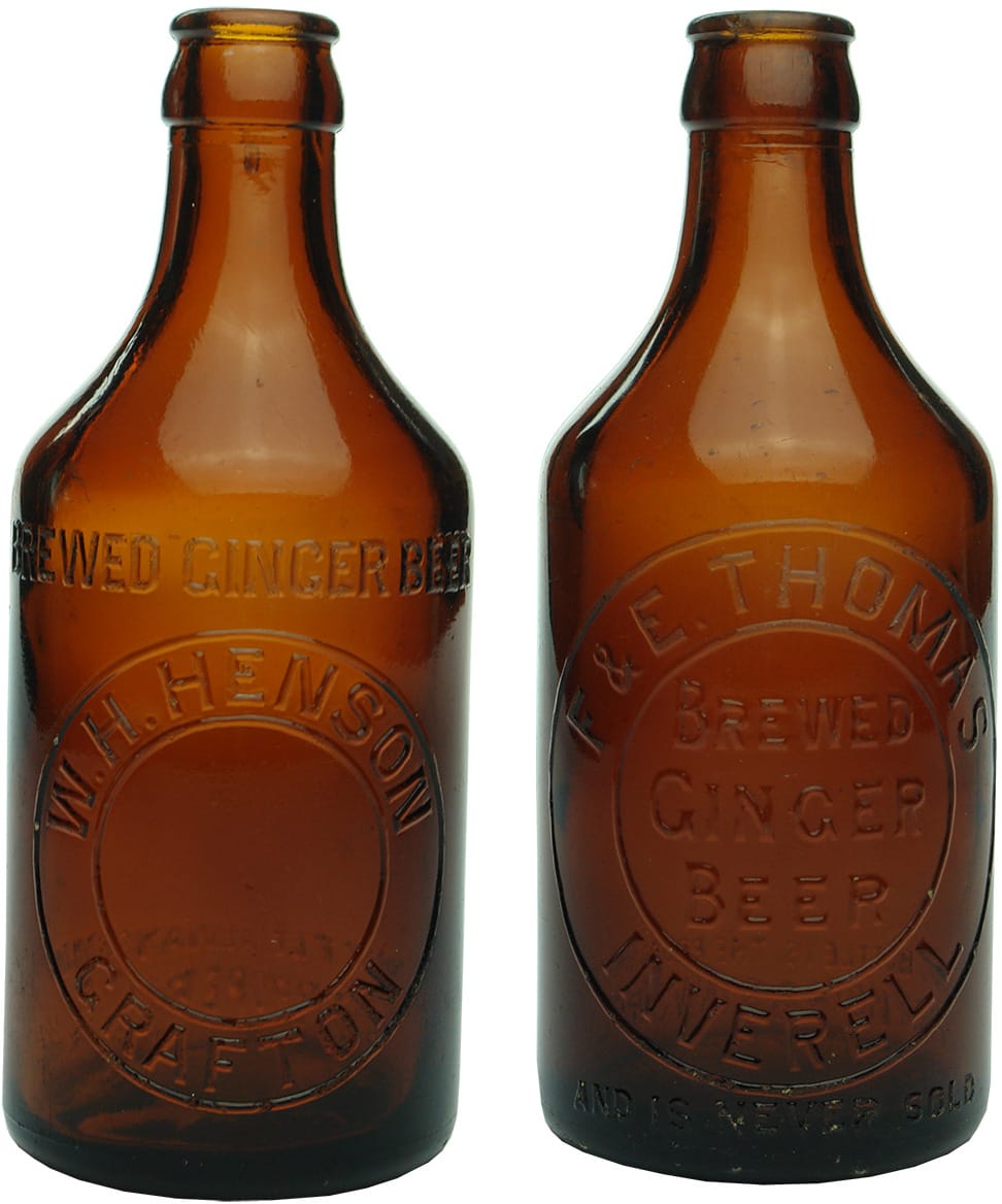 Collection Amber Brown Glass Ginger Beer Bottles