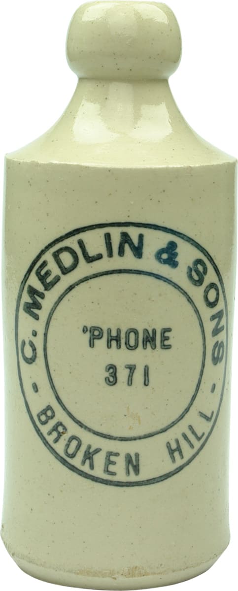 Medlin Broken Hill Stoneware Ginger Beer Bottle