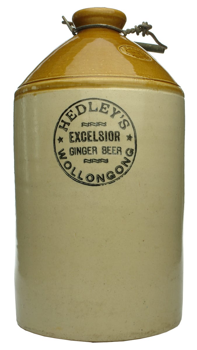 Hedley's Excelsior Ginger Beer Wollongong Stoneware Demijohn