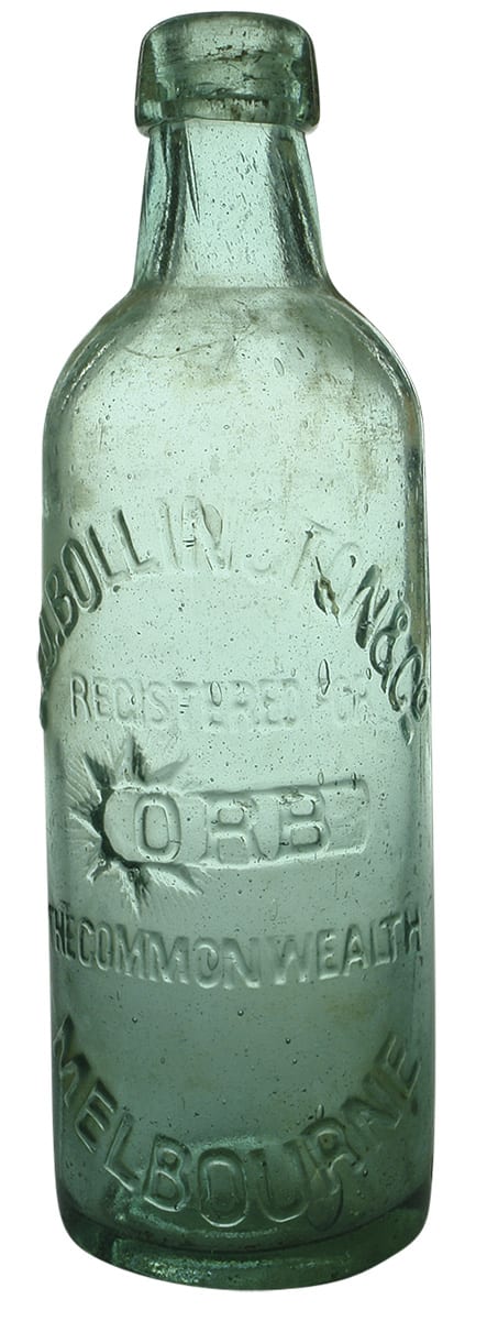 Bollington Orb Melbourne Soft Drink Antique Bottle