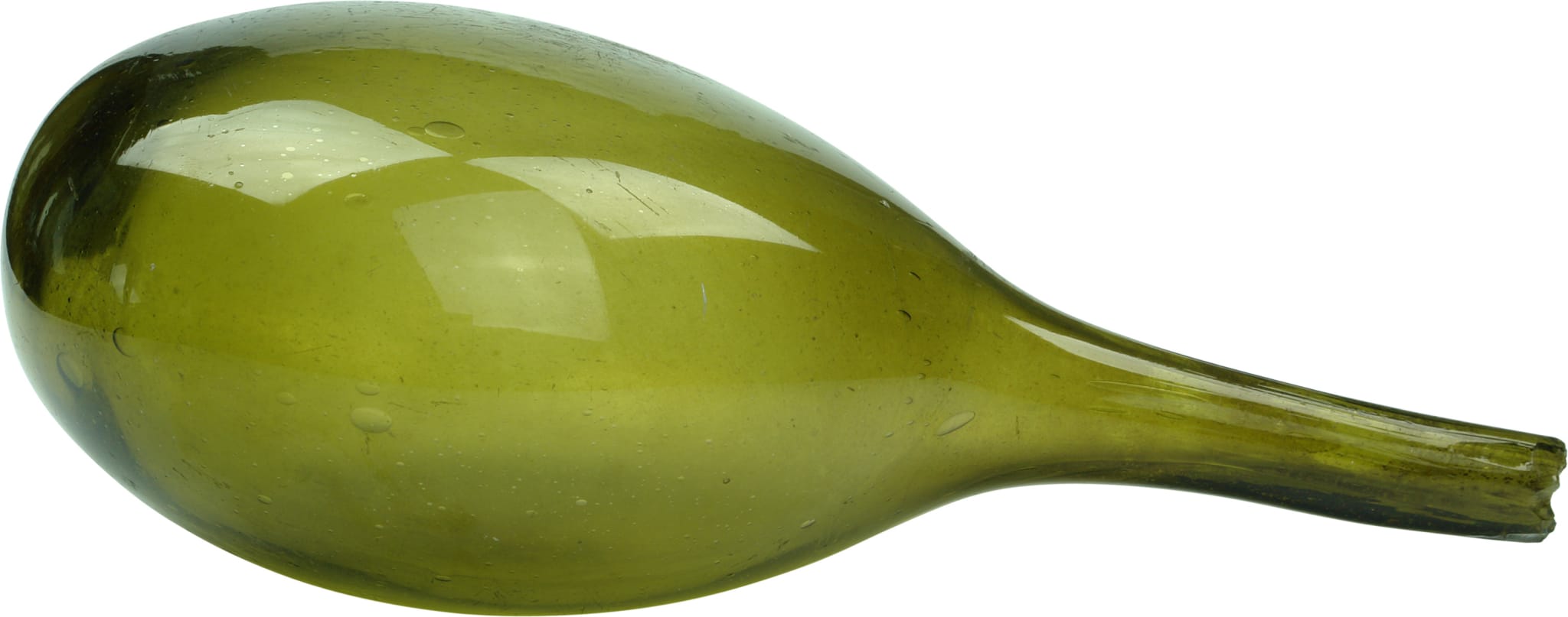 Bladder shaped green glass bottle