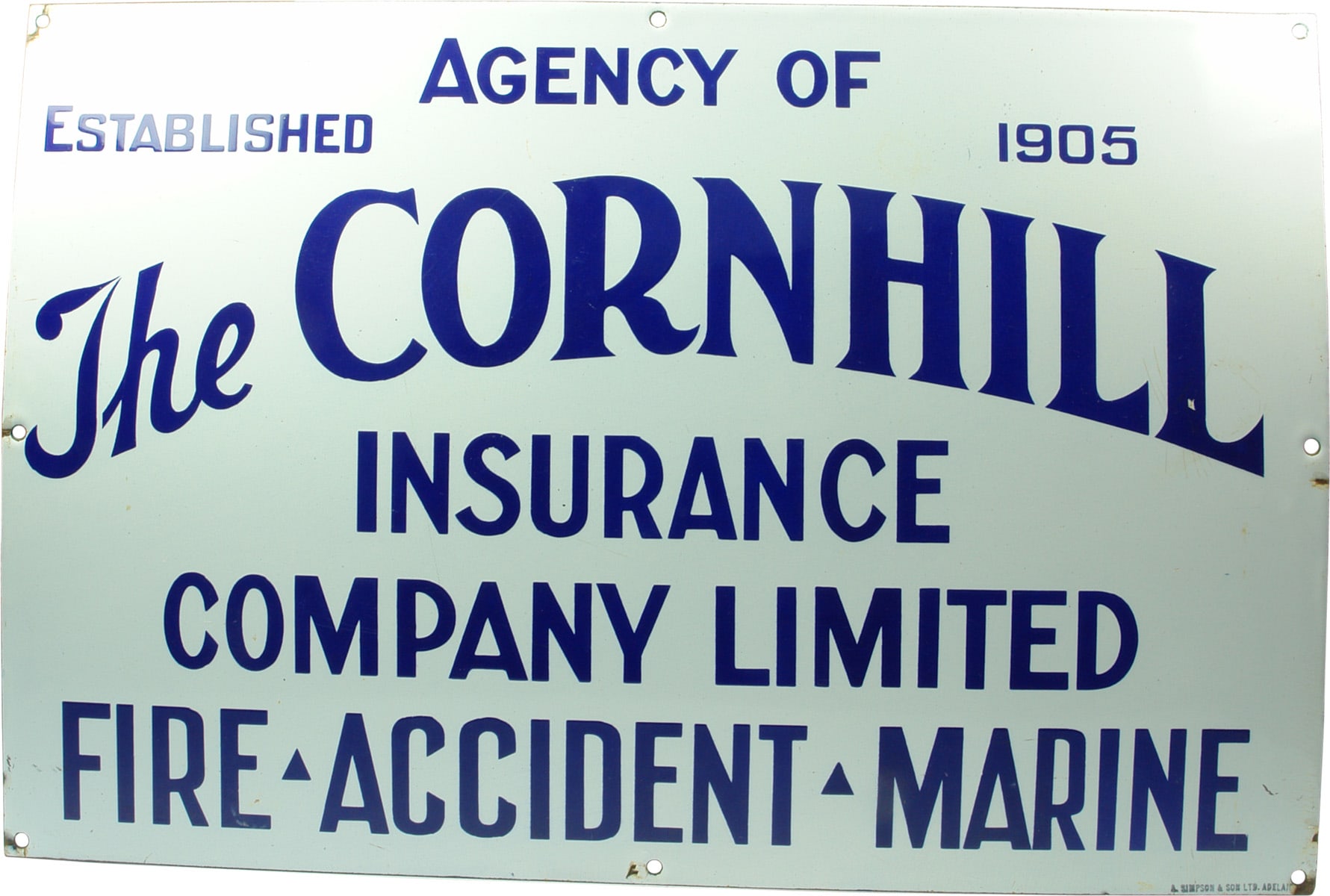 Enamel Sign. Cornhill Insurance Company