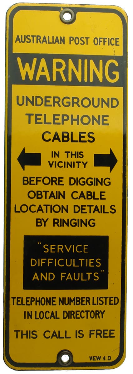Australian Post Office Telephone Warning Enamel Sign