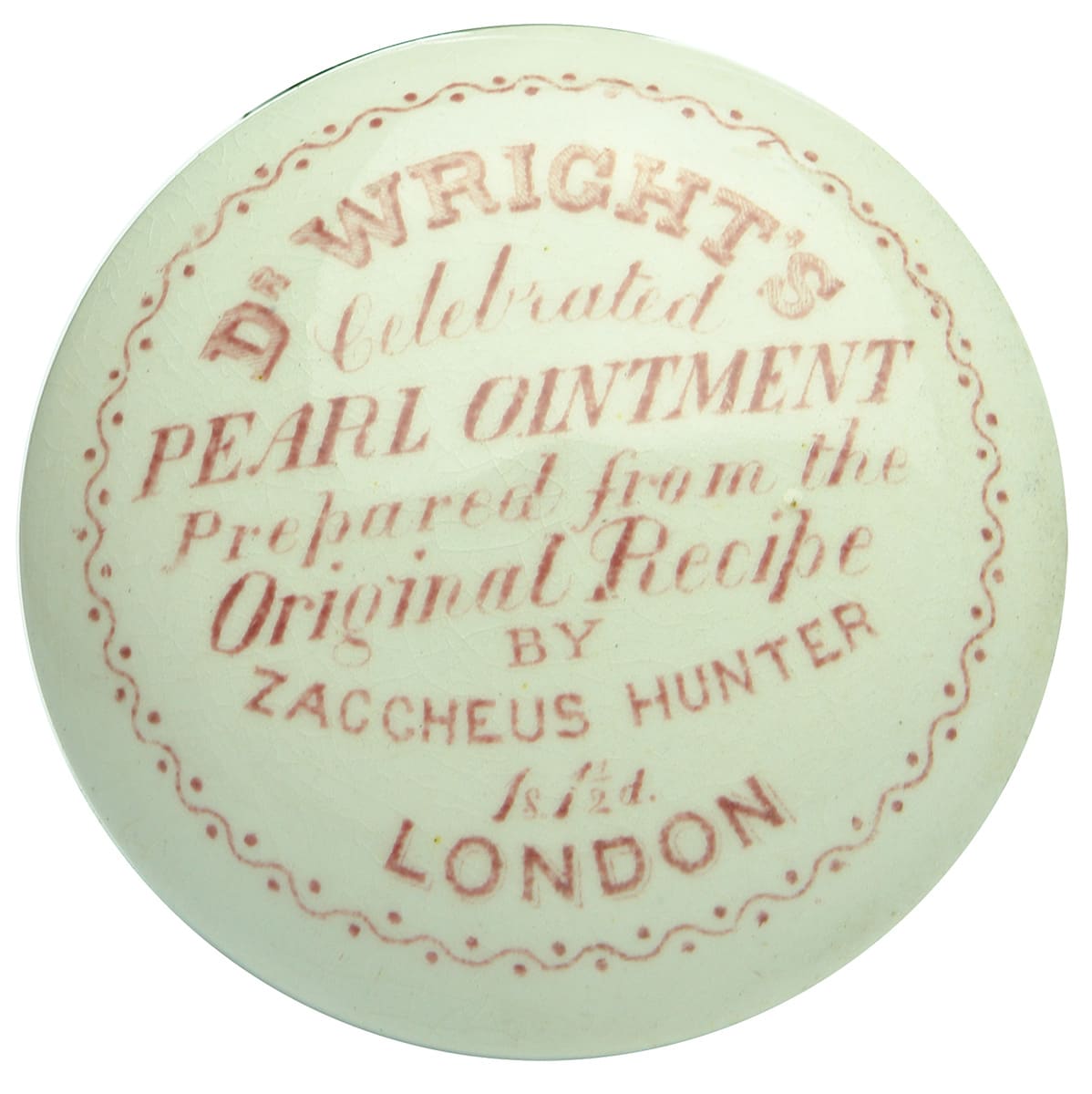 Wright's Pearl Ointment London Pot Lid