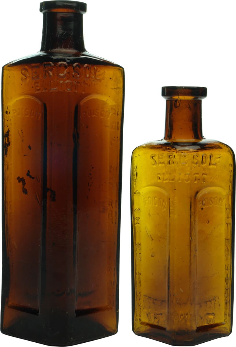 Elliott's Sercsol Amber Glass Poison Bottles