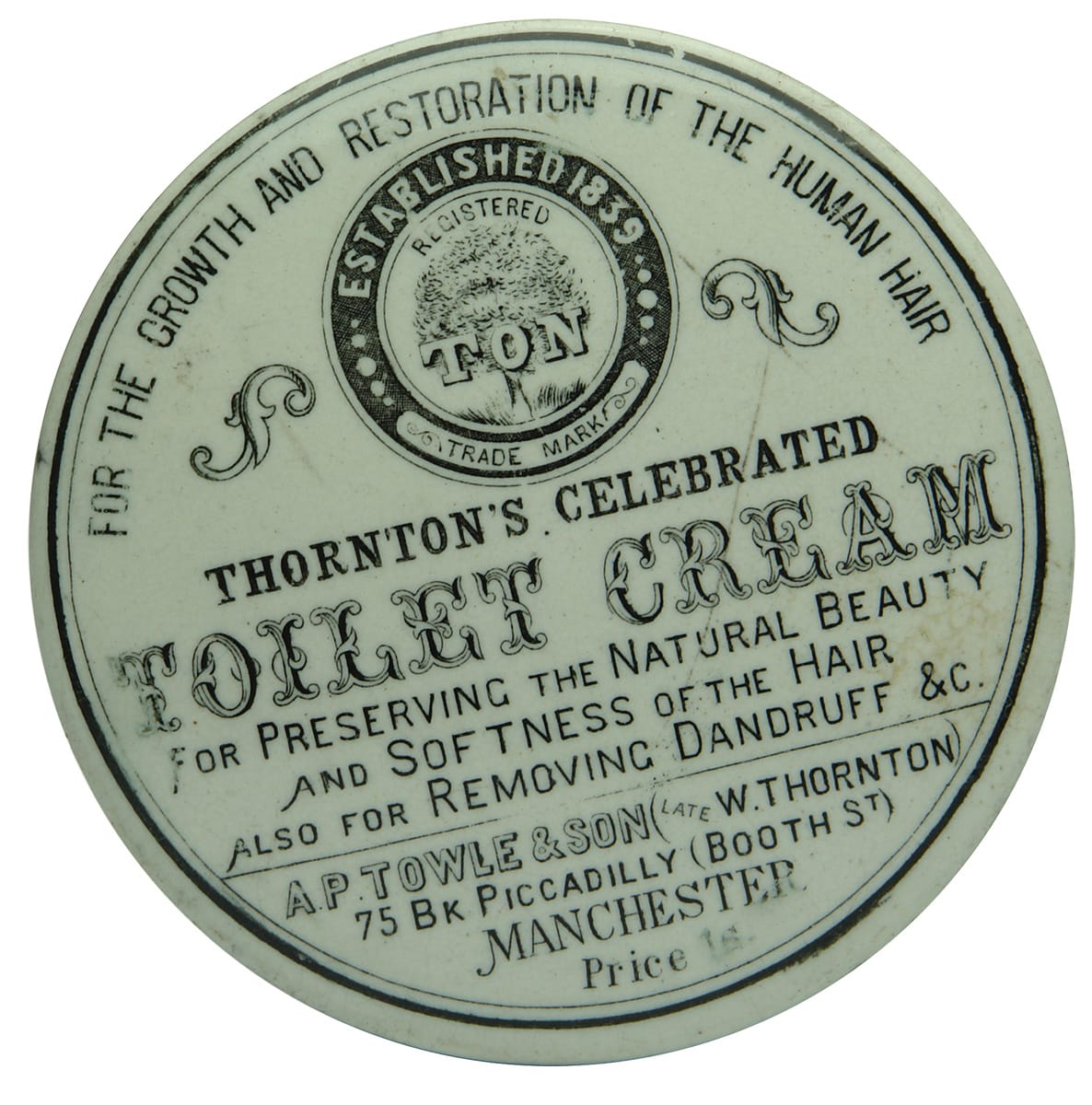 Thornton's Toilet Cream Manchester Pot Lid