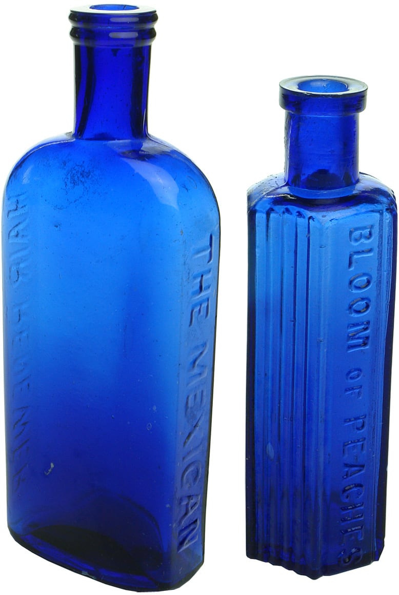 Collection Old Antique Cobalt Blue Bottles