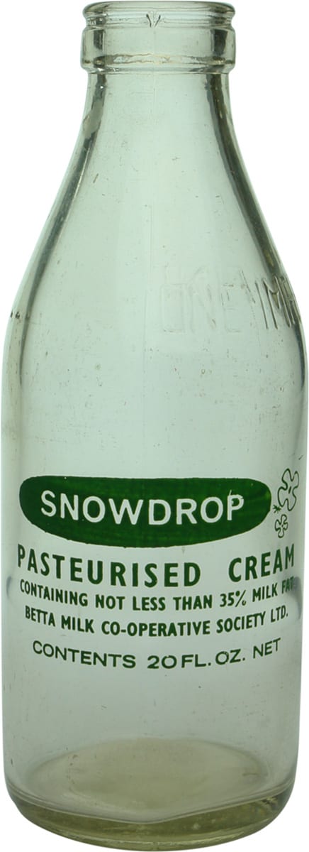 Snowdrop Pasteurised Cream Advertsing Milk Bottle