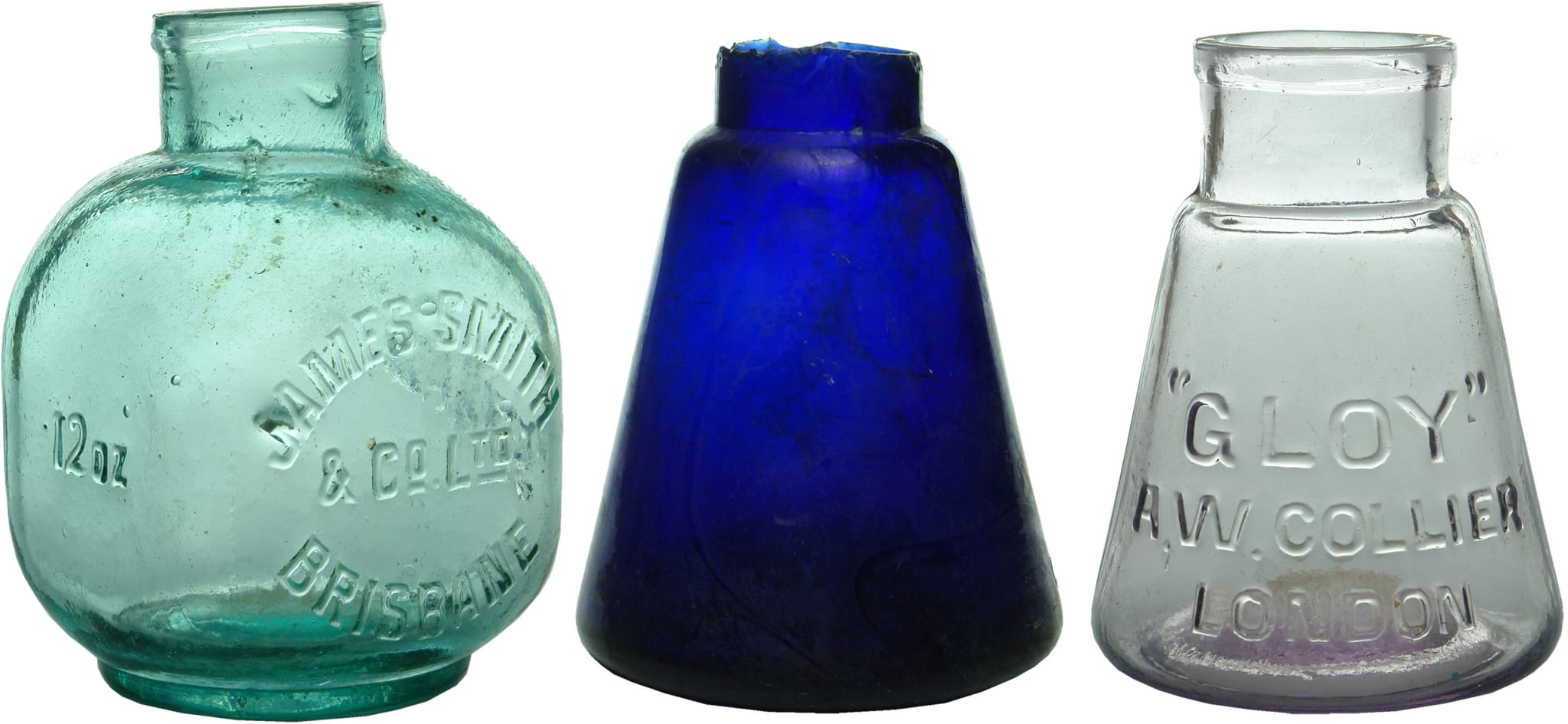 Collection Antique Glue Clag Glass Bottles