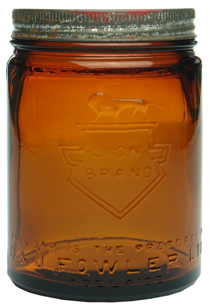 Fowler Adelaide Lion Brown Glass Jar