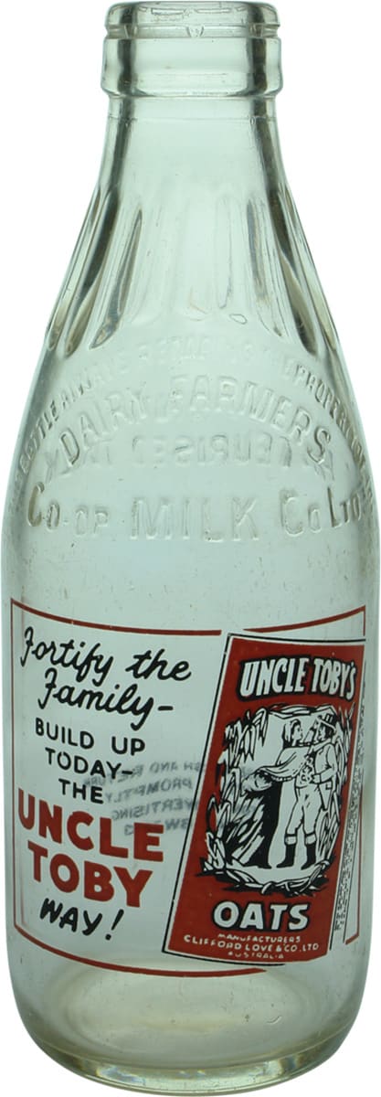 Uncle Toby's Oats Advertising Milk Bottle