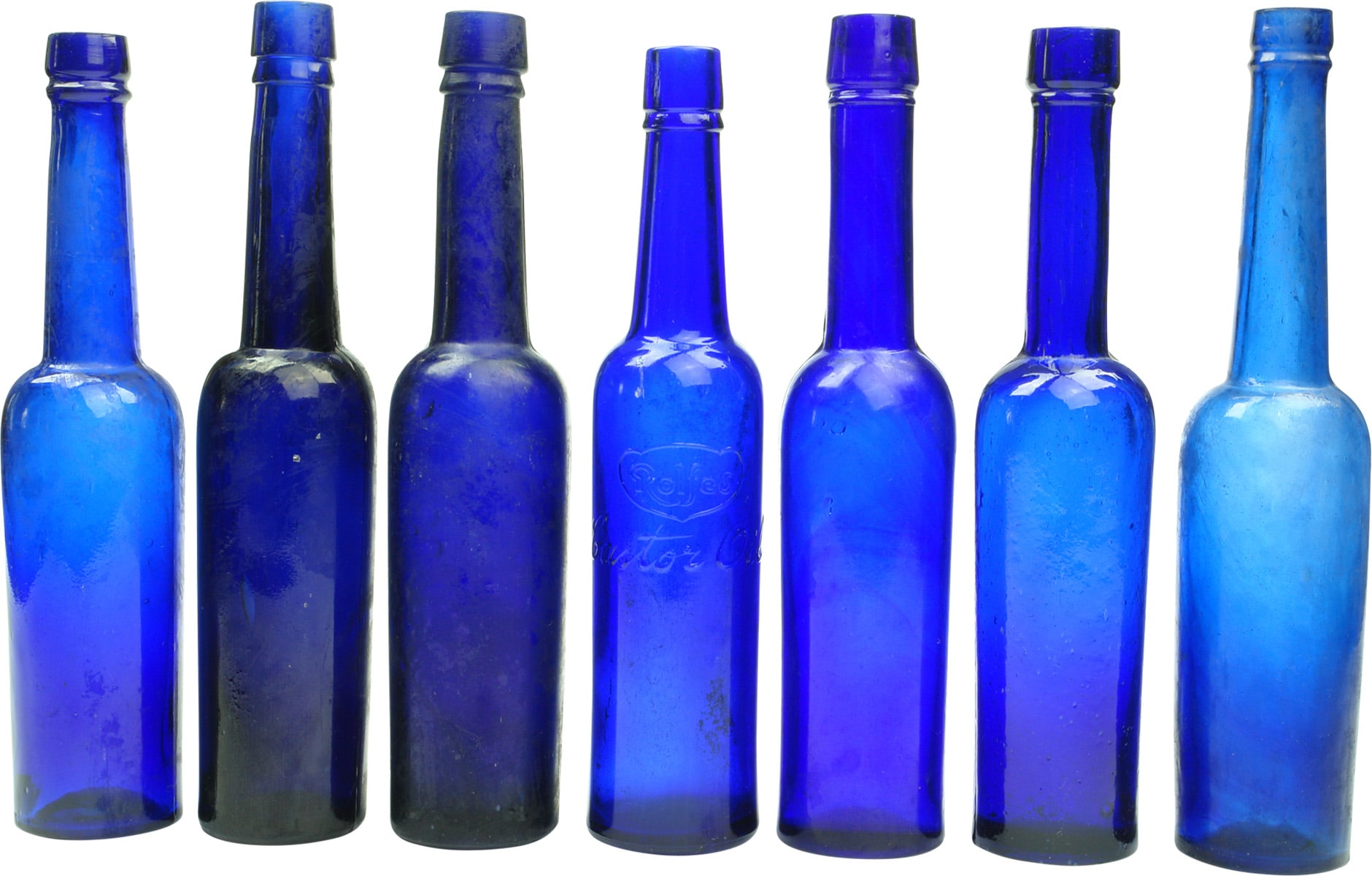 Collection Cobalt Blue Glass Castor Oil Bottles