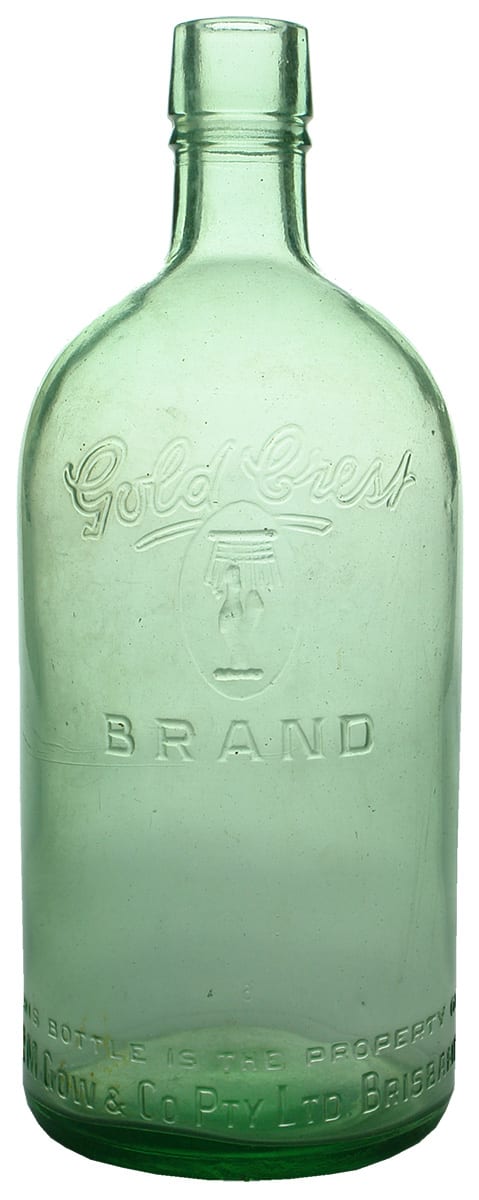 Gow Brisbane Gold Crest Brand Cordial Bottle