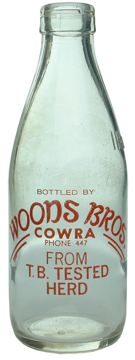 Woods Bros Cowra Advertising Milk Bottle