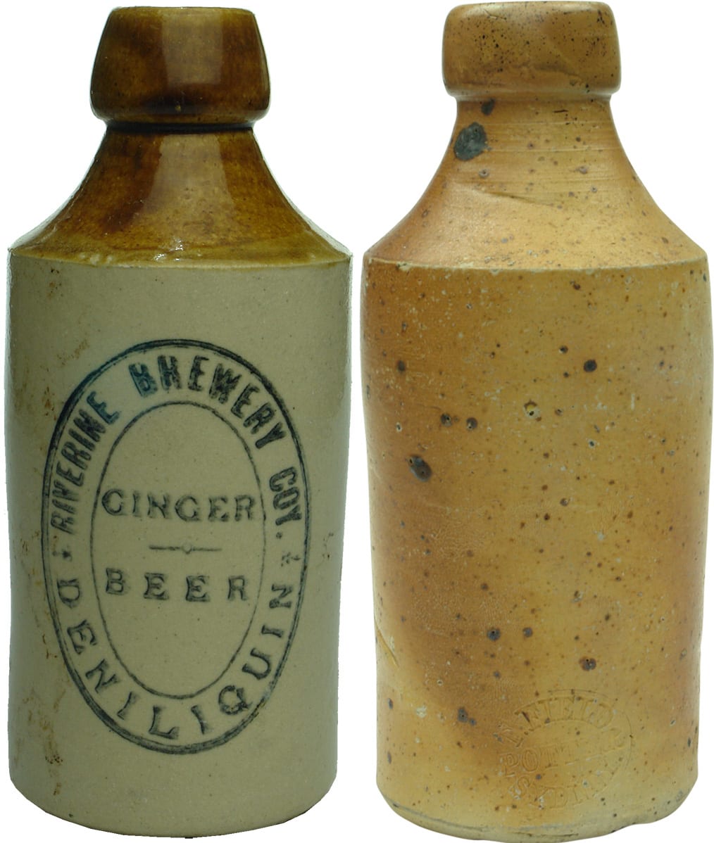 Collection Antique Stoneware Ginger Beer Bottles