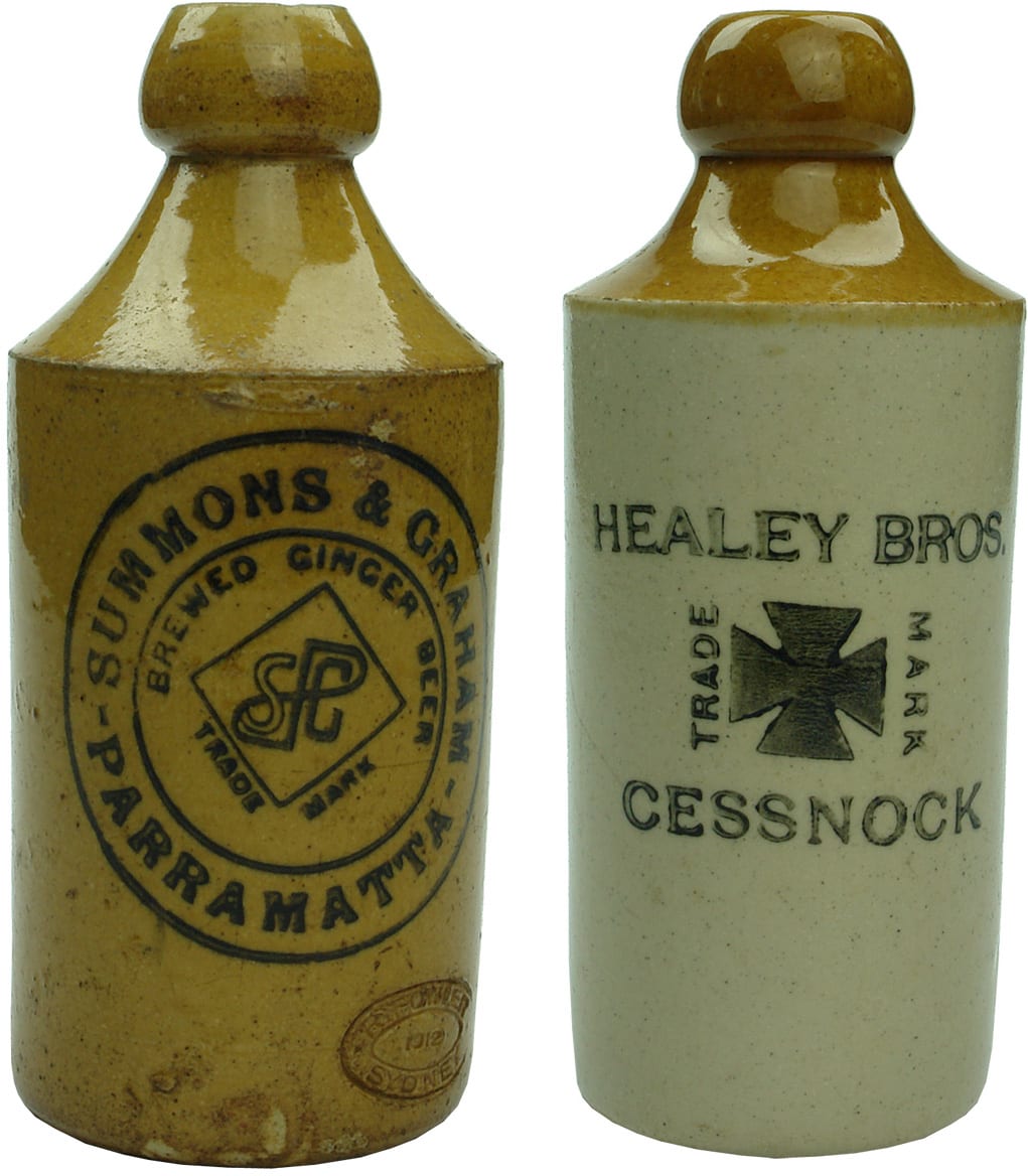 Collection Antique Stoneware Ginger Beer Bottles