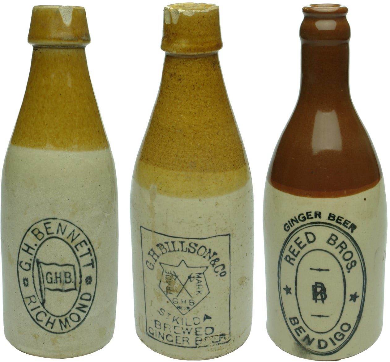 Collection Antique Stoneware Ginger Beer Bottles