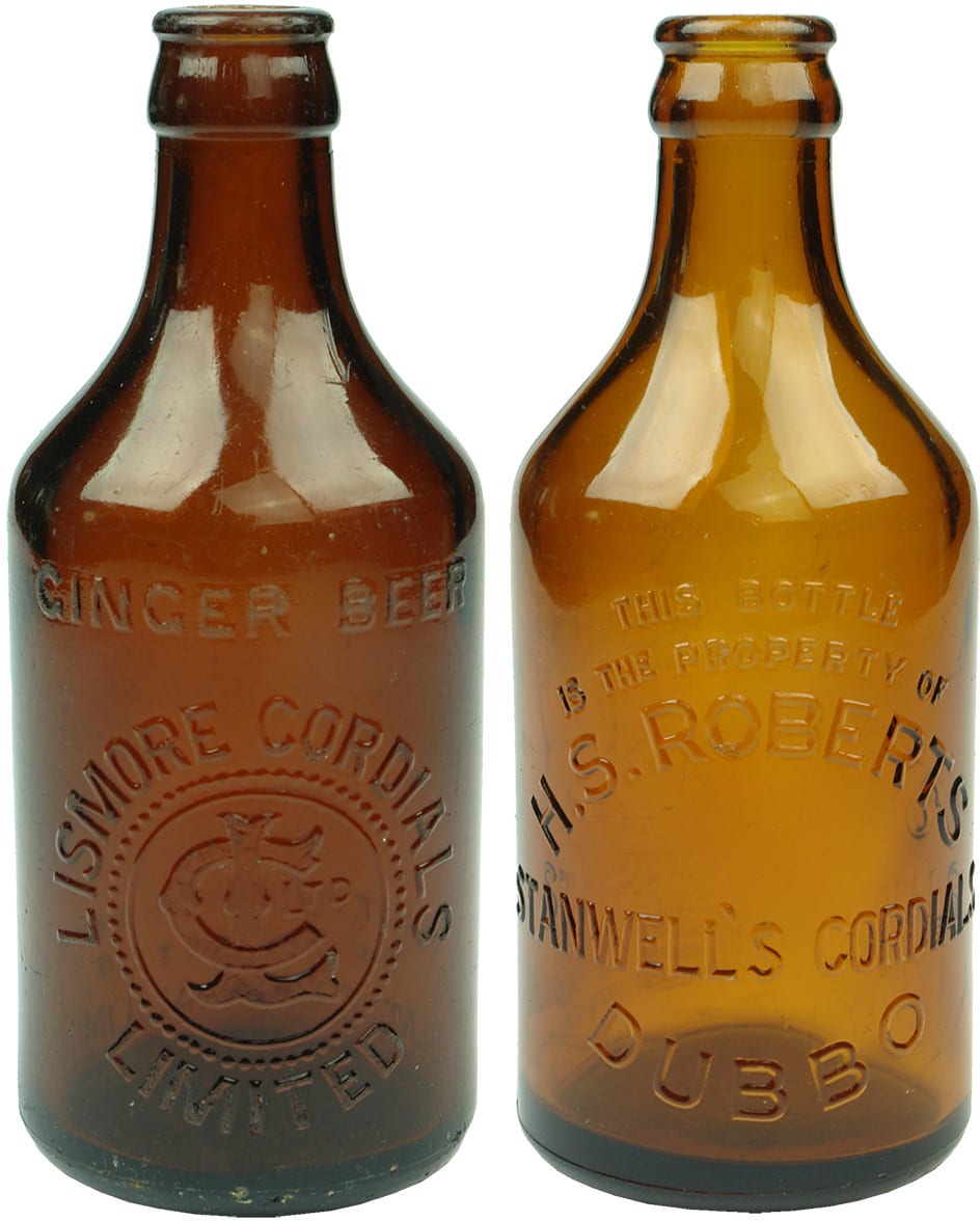 Collection Amber Brown Glass Ginger Beer Bottles