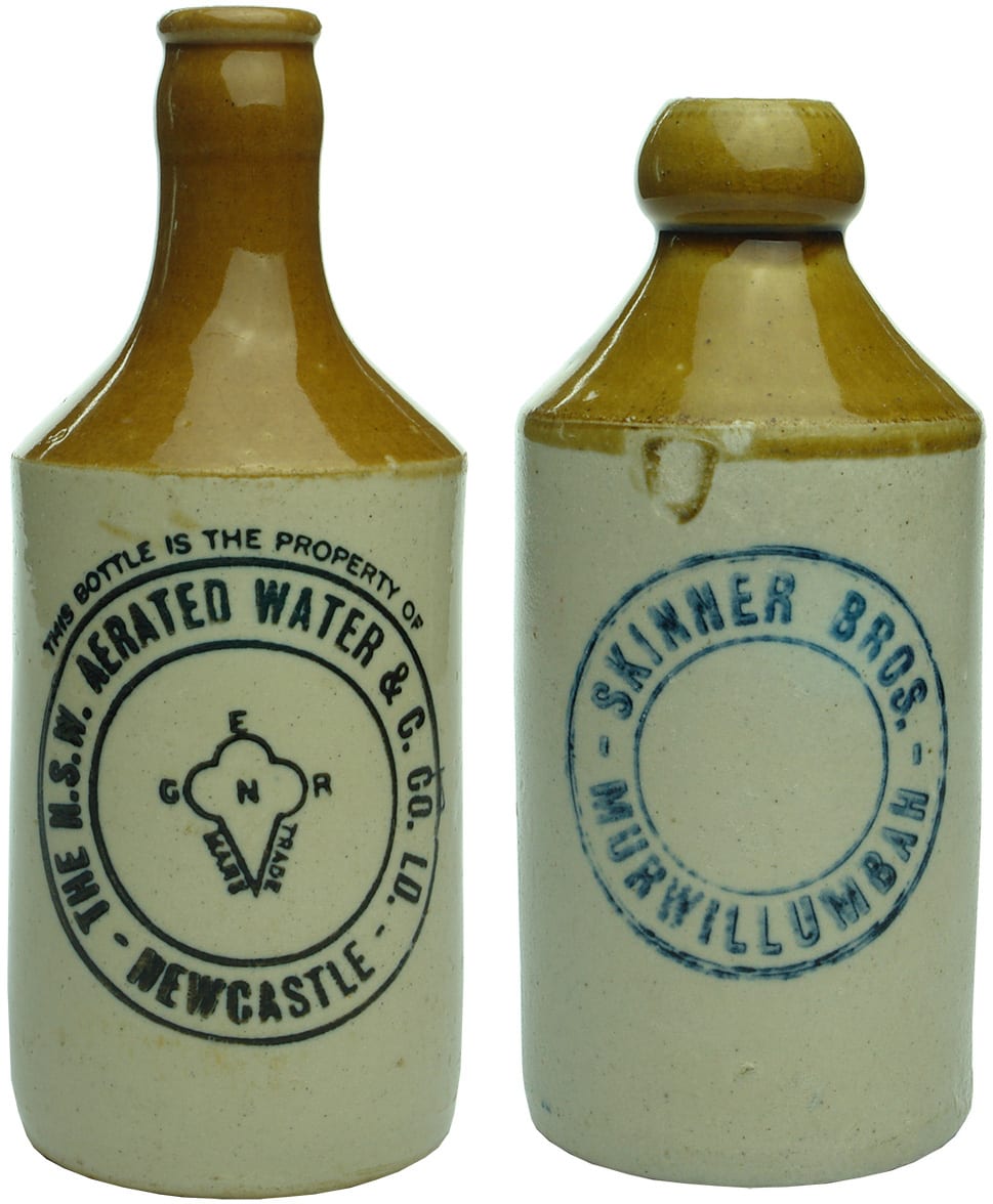 Collection Antique Stoneware Ginger Beer Bottles