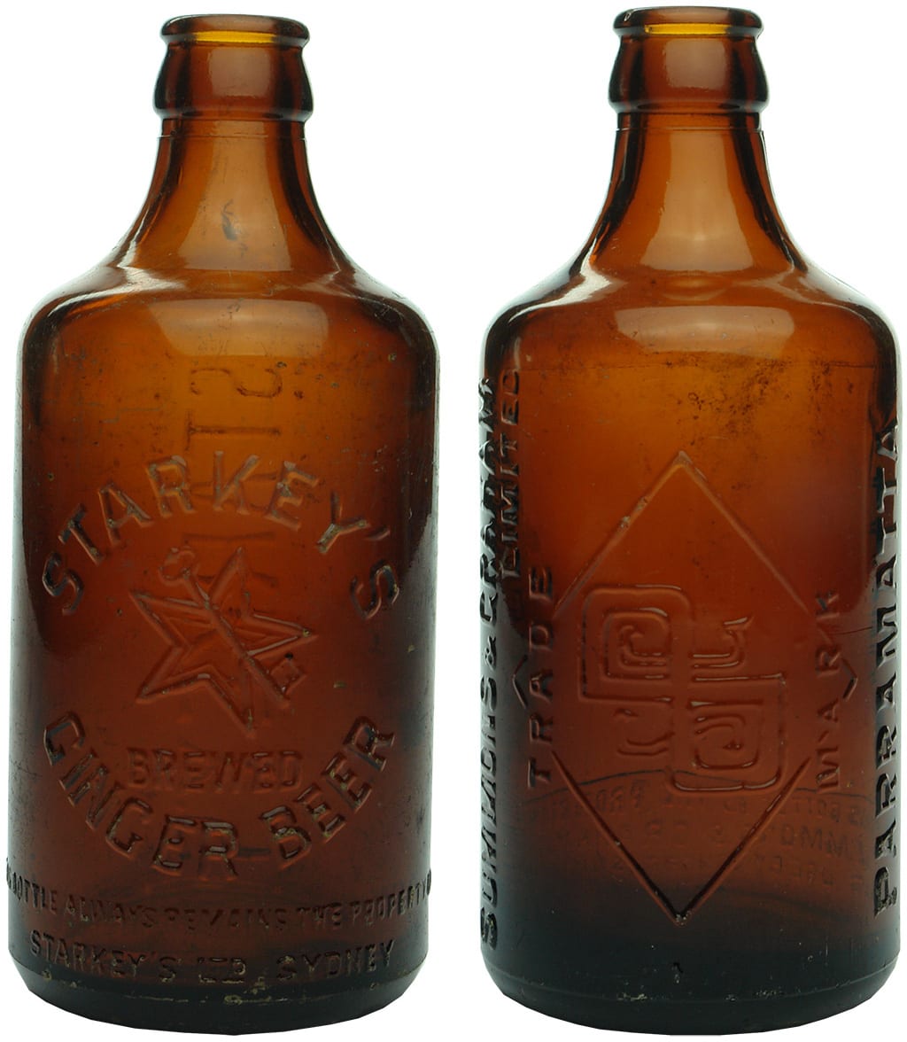 Collection Amber Brown Glass Ginger Beer Bottles