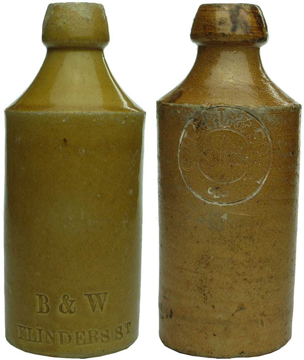 Collection Antique Stoneware Impressed Bottles