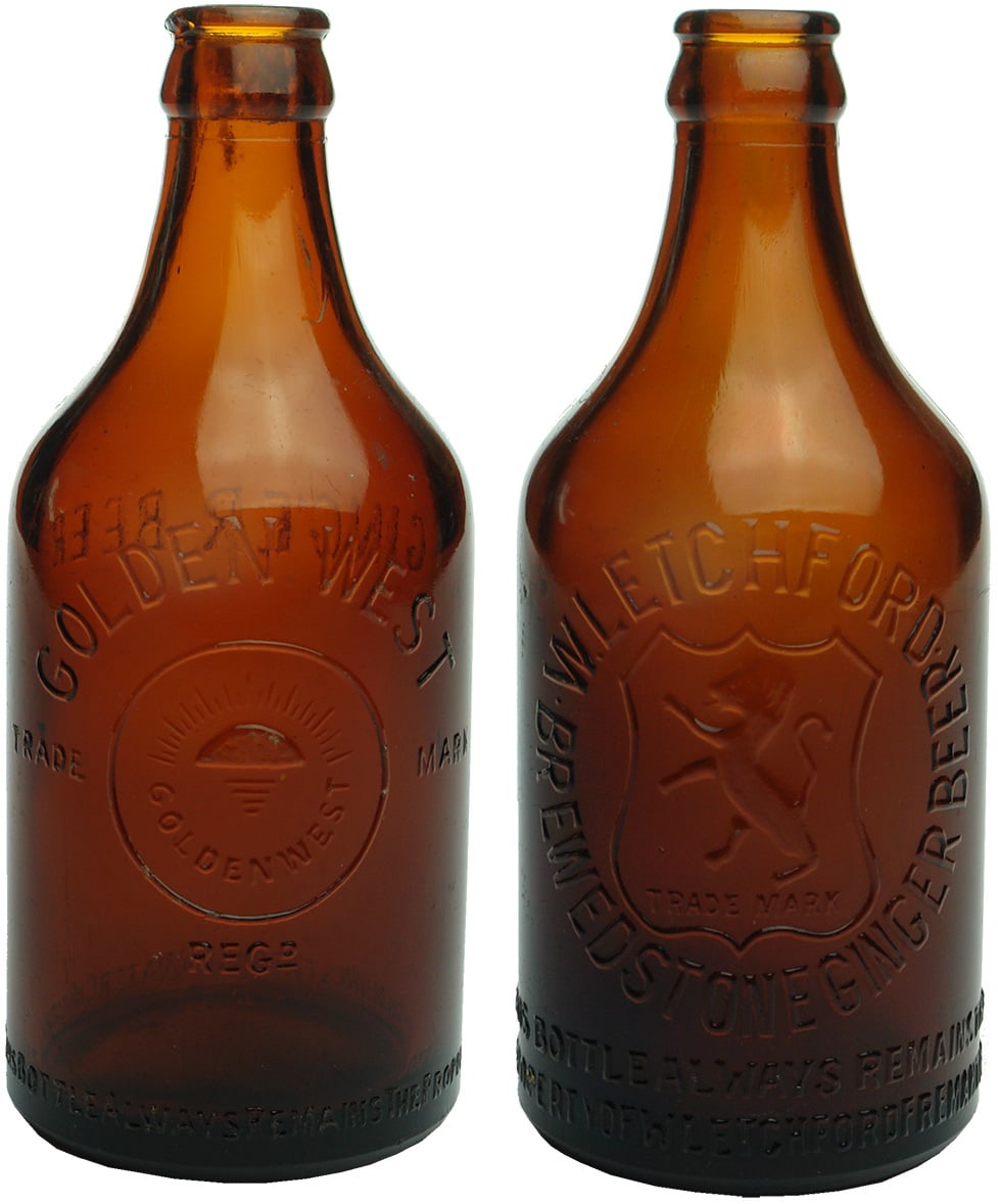 Collection Amber Brown Glass Ginger Beer Bottles