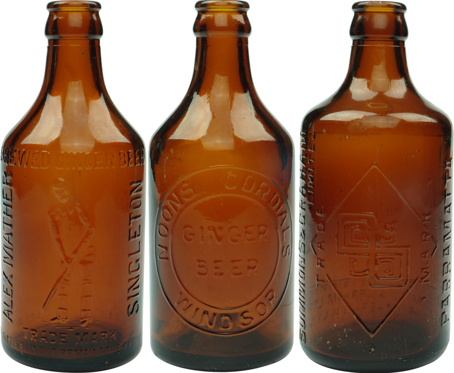 Collection Amber Brown Glass Ginger Beer Bottles