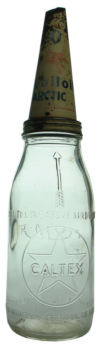 Caltex Oil Bottle Mobiloil Arctic Tin Top