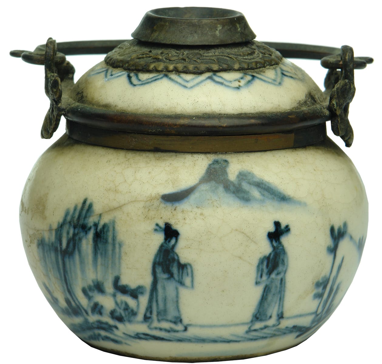 Chinese Antique Opium Pot Blue White