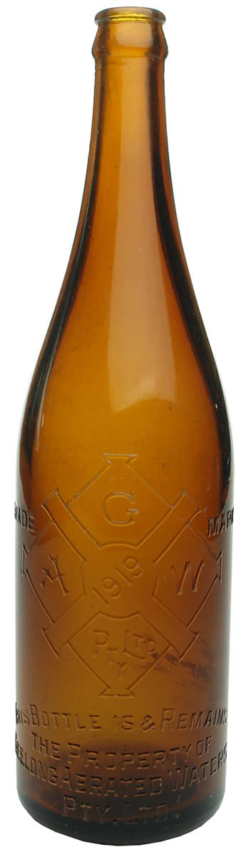 Geelong Aerated Waters Amber Glass Crown Seal Bottle